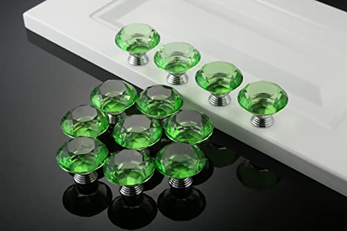 Mtsooning 40mm/1.57inch Green Crystal Knob, 2PCS Diamond Pull Handle, Furniture Hardware Knobs for Closet Cupboard Cabinet Drawer Dresser Wardrobe & 3 Size Screws