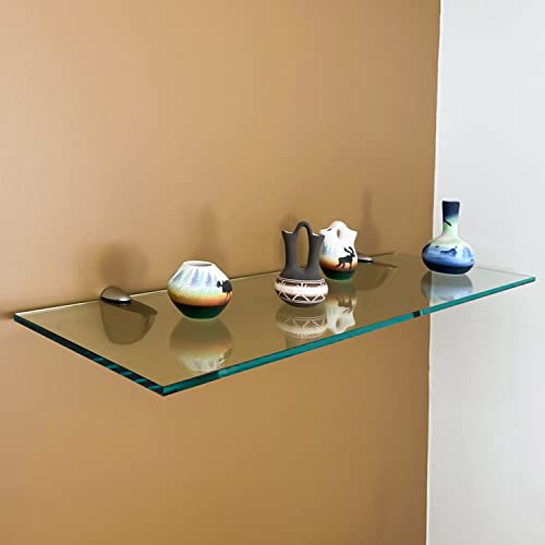 Fab Glass and Mirror Rectangle Floating Glass Shelf with Chrome Brackets, 10" L x 42" W by Fab Glass and Mirror - Image 2