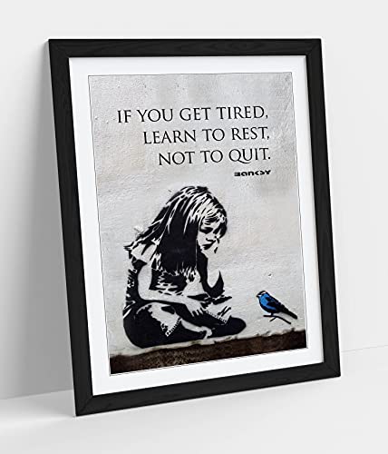 CanvasArtShop BANKSY BLUE BIRD GIRL QUOTE PORTRAIT- PREMIUM WALL ART FRAMED PICTURE PRINTS - 3 COLOURS - 4 SIZES (UNFRAMED, A4)
