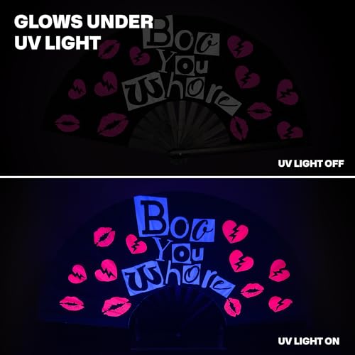 SoJourner Bags Boo Rave Fan - Large Folding Clack Fan for Men and Women - Rave Accessories for EDM, Line Dancing, Cosplay, Concerts and More