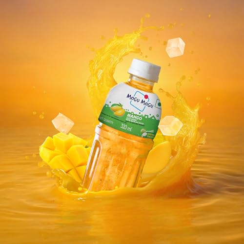 Image of Mogu Mogu Mango Juice with Nata de Coco Jelly 320ml (Pack of 6), Refreshing Tropical Thai-Made Sip & Chew Beverage