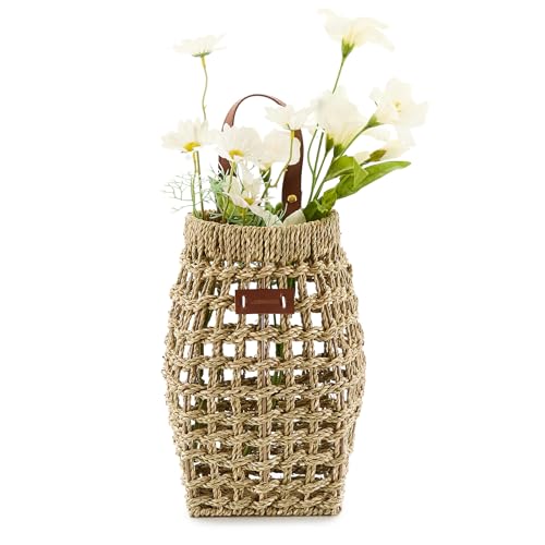 Woven Front Door Basket Water Hyacinth Wall Hanging Basket Decorative Boho Mounted Organizer for Dried Flower Plants Storage Basket for Garden, Home, and Farmhouse Décor (C_Seagrass)