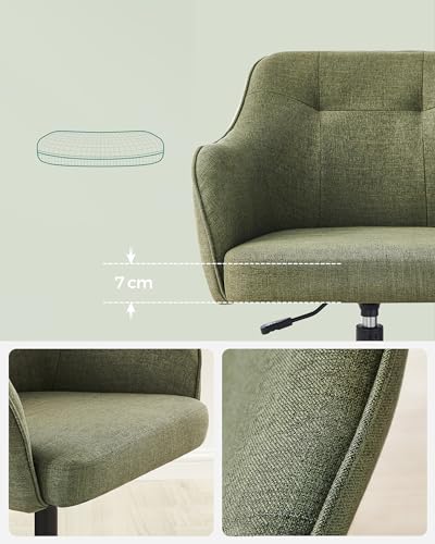 SONGMICS Krzesło biurowe, ergonomiczny fotel, obrotowe siedzisko z regulacją wysokości, pojemność 110 kg, stalowa rama, oddychająca tkanina bawełniana, do biura, sypialni, zielony OBG019C01