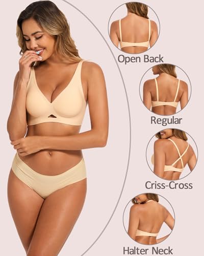 Deep V Neck Plunge Backless Bras for Women Convertible Low Back Bra Invisible Seamless Push Up Bralette Clear Straps2