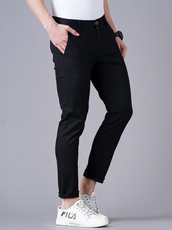 Image of British Club 100% Cotton Slim Fit Flat-Front Trousers for Men | Tailored Design for a Clean Look | Versatile for Office & Casual Wear | Lightweight Breathable Fabric | Black
