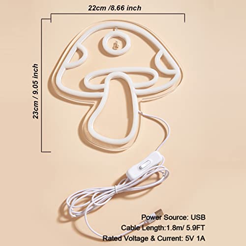 Image of LED Neon Mushroom Cute Neon Sign, USB Powered Neon Signs Night Light, 3D Wall Art & Game room Bedroom Living Room party Decor lamp for Children Kids Girls Boys