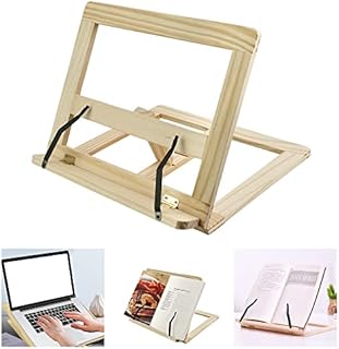 PERFETSELL Bamboo Cookbook Stand Holder Adjustable Recipe Book Stand Reading Rest Cookery Books Holder Foldable Bookrest Tablet Stand Magazine Book Easel Tray with 2 Metal Page Holders for Books iPads