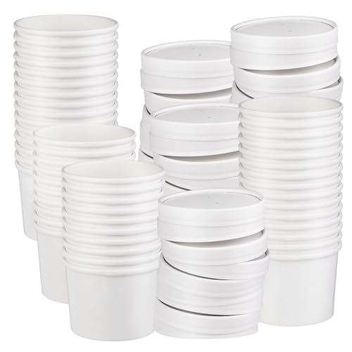 Image of 12 oz 50 Pack Paper Soup Cups with Lids, Paper Ice Cream Cups
