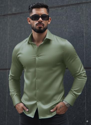 Image of IndoPrimo Men's Stylish Solid Satin Casual Shirt for Men Full Sleeve