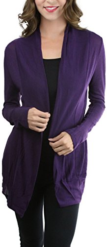 Image of ToBeInStyle Womens Open Front Long Sleeve Lightweight Asymmetrical Draped Cardigan with Side Pockets