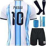 Mokiss Leo. #10 Neu 2026 Football Fußball Kinder Trikot Shorts Socken Set Jugendgrößen (Weiß/Blau,26)