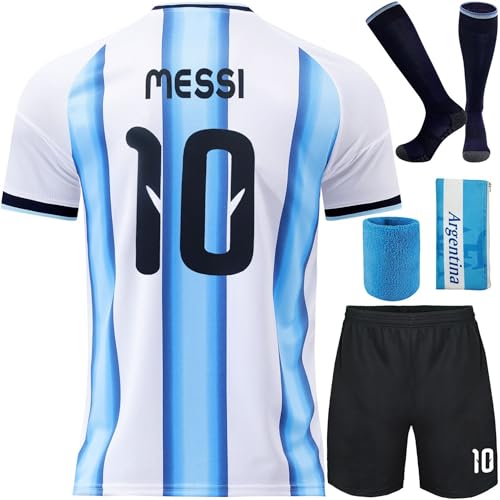 Mokiss Leo. #10 Neu Football Fußball Kinder Trikot Shorts Socken Set Jugendgrößen (Weiß/Blau 26)