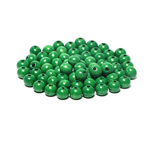 300pcs 10mm Christmas Green Wood Beads Round Ball Dyed Wooden Loose Beads for Bead Crafts Making Home Decor (3mm Hole)