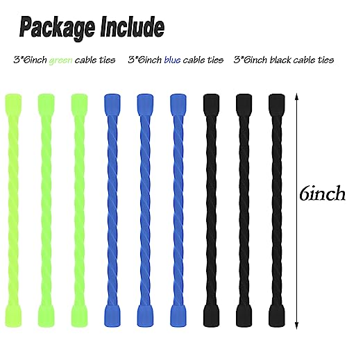 Image of 9PCS 6-Inch Silicone Cable Ties, Bendable Rubber Twist Ties, Reusable Twist Ties for Cords, Cable Zip Ties for Organizing, Bundling (3 Colors)