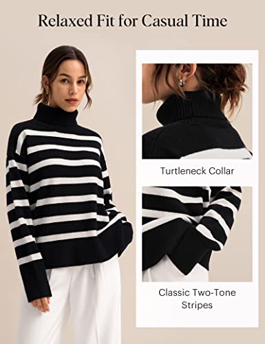 LilySilk Oversized Sweater for Women 100% Merino Wool with Stripes & Turtleneck Pullover Sweatshirt for Fall Winter2