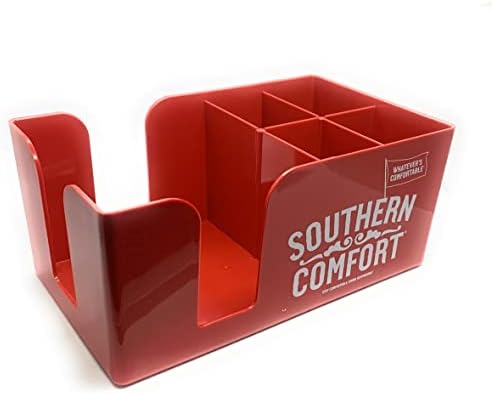 Bar Tidy Caddy - Storage Napkin and Straw Holder, stirrers & Cocktail Accessories Holder, bar Tidy, bar Condiment Caddy, Table Storage Organiser, Southern Comfort, Red (A-1)