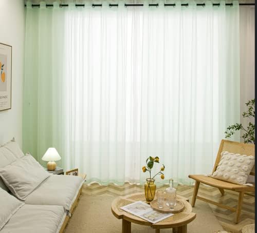 PI Mint Sheer Curtains with Grommet,Light Cool Voile Textured Long Window Curtain for Outdoor/Patio/Kids Room 2 Panels (W52 X L130, Mint Green)