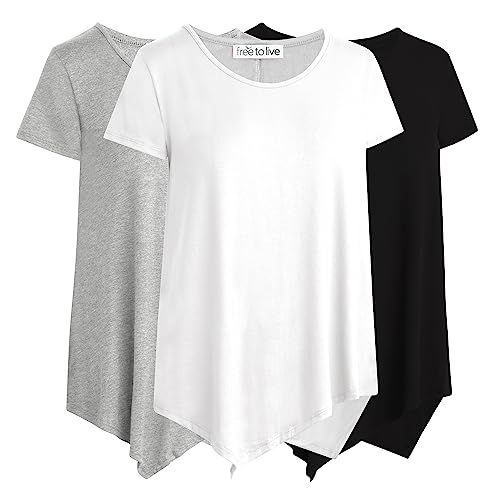Free to Live 3 Pack Asymmetrical Tops for Women Dressy Casual Short Sleeve Shirts Flowy Loose Fit Tunic to Wear with Leggings