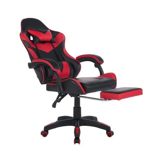 kozamas Chaise de gaming avec appui-tête et soutien lombaire - Chaise de bureau ergonomique avec repose-pieds - Hauteur réglable et rotation à 360° - Charge maximale : 150 kg - Design de course - Noir