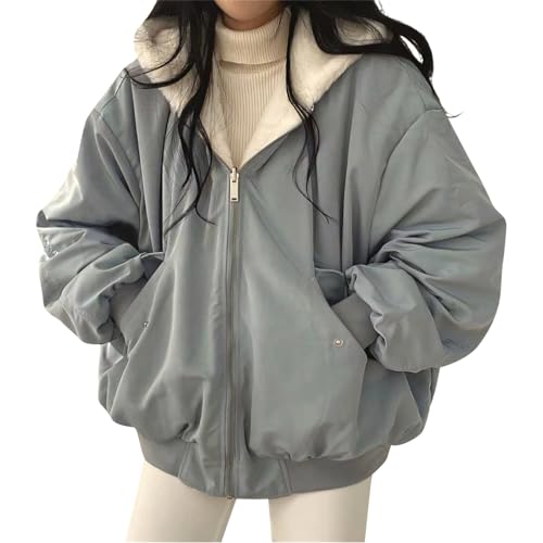 [Ｋａｙｉｙａｓｕ] アウター レディース リバーシブル ボアブルゾン 2way ボアジャケット 秋冬 ゆったり 暖かい 柔らかい カジュアル 通勤 通学 S-XL(XL ブルー) - Ｋａｙｉｙａｓｕ - 商品画像