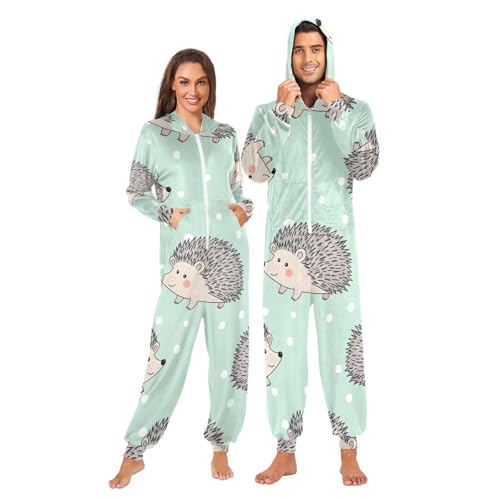 Mameluco con capucha suave de invierno Cute Hedgehogs verde menta 4