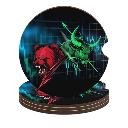 Bear Bull Stock Market Trading 4PCS Car Coasters for Cup