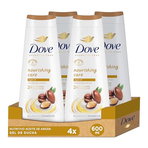 Dove Advanced Care Gel de Ducha Cuidado Nutritivo Aceite de Argán 600ml (Paquete de 4)