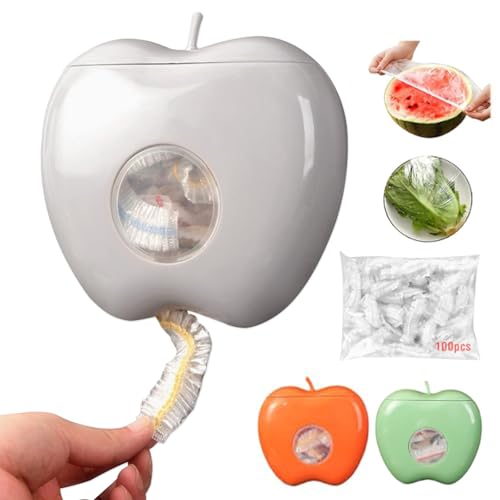 71Nmly Plastic Wrap Storage Box,with100 Pcs Fresh Keeping Bags,Multi-functional Wall-Mounted Cling Film Dispenser,Food Storage Covers Lids, Fresh keeping Bag Box for Vegetable Fruit Food(Grey)