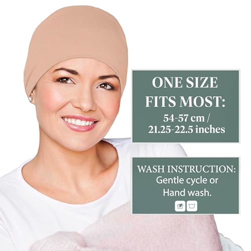 MASUMI Chemo Bio-Kopfebedckung - SCHLAFMÜTZE | Krebskopfbedeckung für Frauen mit Haarausfall | Alopezia Mützen & Kopfbedeckungen (Einheitsgröße) (Champagner)