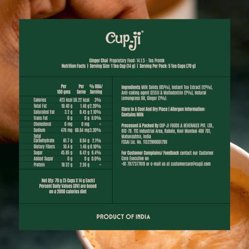 Image of Cup-Ji Ginger Chai Premix Cups | Instant Tea | 7 Cups | Each Cup Size 210 ml | Kadak Ghar-Wali | No Added Sugar | On the Go | Easy Prep | For Office and Travel