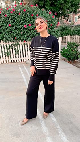 ETCYY NEW Womens Elegant Lounge Sets Knitted Sweatsuit Sets 2 Piece Outfits with Sweater Tops and Wide Leg Sweatpants4