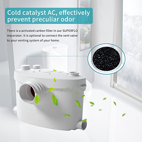 Macerating Toilet System | Macerator Pump With 4 Water Inlets, White & Two-Piece Upflush Toilet For Basement, Including Round Bowl, Water Tank #TOP3