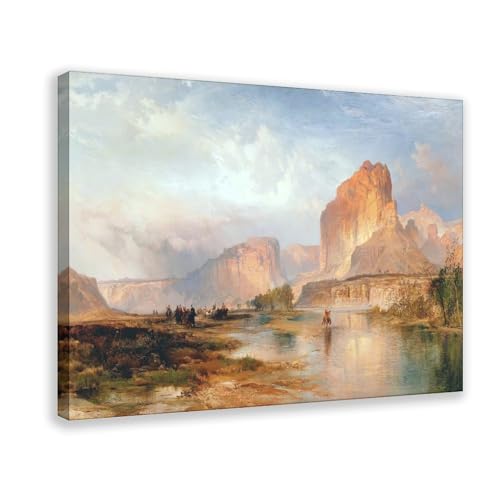 Impression sur toile falaises de rivière verte de Thomas Moran avec cadre suspendu