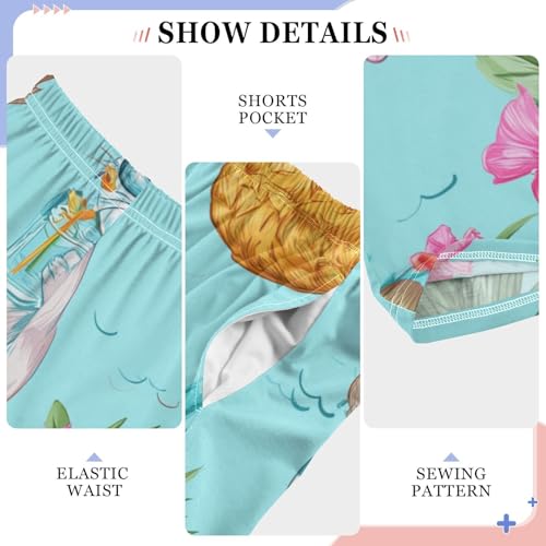 Tropical Cat Flowers Boys Long Pants Soft Trousers Elastic Waist Kids Lounge Bottoms with Pockets S-XL4