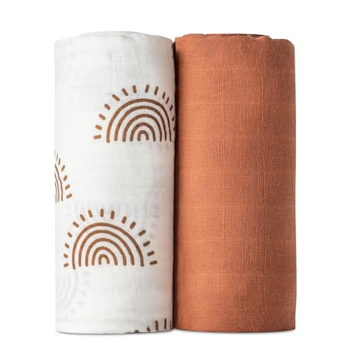 Image of 2 Pack Muslin Swaddle Blankets (Terracotta), 100% Organic Cotton, Large 47 x 43, Newborn Recieving Blanket,Gender Nuetral Color Patterns, Burping Cloth, Nursing Cover.