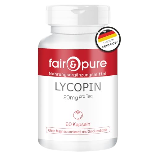Fair & Pure Lycopin 20mg, 60 Kapseln, Carotinoid aus Tomatenextrakt, veganes Nahrungsergänzungsmittel ohne Zusätze, in Deutschland hergestellt