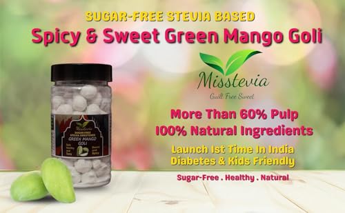 Image of Misstevia Sugar Free Green Mango Goli (110g- Pack of 3) | Stevia Sweetened Aam Pachak | Sweet & Spicy Chatpata Churan | Digestive Mukhwas | Mouth Freshener | No Added Sugar
