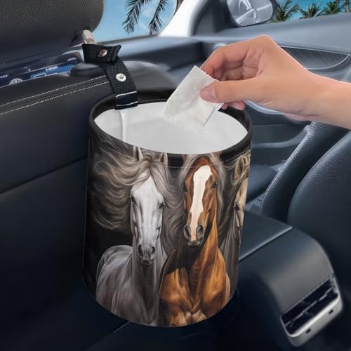 Image of Pensura Cool Horse Car Trash Can Portable Collapsible Trash Container Car Accessories Car Storage Bag for Car Front Seat, Back Seat, Floor, Headrest Rubbish Bin