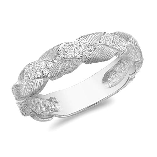 CARISSIMA Anello con Diamante da 0.12ct e Intreccio Satinato in Oro Giallo 9ct (Bianco, Taglia M)