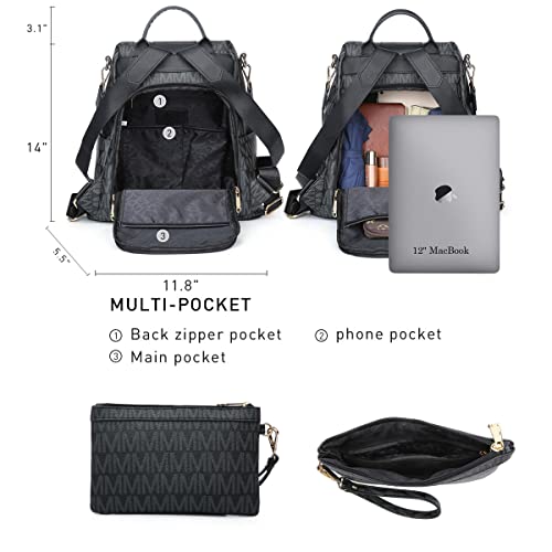 Mkp Collection Mkp Women Fashion Backpack Purse Multi Pockets Signature Anti-Theft Rucksack Travel Ladies Shoulder Bag Handbag 2Pcs thumb #3