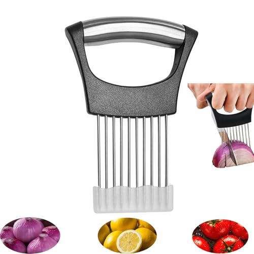 Onion Slicer, Lemon Slicer, Stainless Steel Onion Cutter for Slicing Potatoes, Onions, Tomatoes, Eggs, Fruits, Vegetables and Meat, with Protective Cover (1)