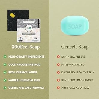 360Feel Pine Tar Bar Soap - Made in the USA - Castile Handmade, All-Natural, Cold-Processed - Infused with Pine Tar for Relaxation & Calm - Rich, Creamy Lather - (5oz)