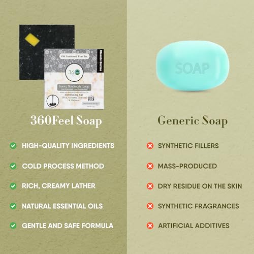 360Feel Pine Tar Bar Soap - Made in the USA - Castile Handmade, All-Natural, Cold-Processed - Infused with Pine Tar for Relaxation & Calm - Rich, Creamy Lather - (5oz)