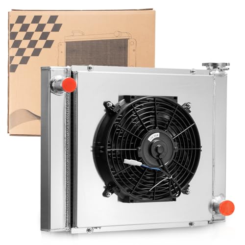 3 Row Universal 22 Wide Radiator Replacement for Chevy GM SBC BBC Cooling Aluminum Radiators with Electric Cooling Fan Crossflow 22X19