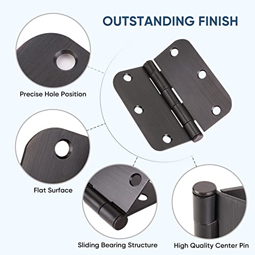 Ticonn 6-Pack 3.5 Inch Door Hinges With 5/8" Radius Corner, 3-1/2 X 3-1/2 Inch Iron Bifold Residential Doors Hardware (5/8" Radius Corner, Oil Rubbed Bronze, 6 Pack) #TOP6
