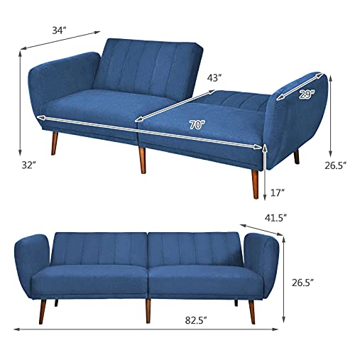 Giantex Foldable Futon Sofa Bed, Convertible Sofa Couch Upholstered Futon Sleeper Sofa, 3-Level Angle Adjustable, Pull Out Futon Bed Ideal For Compact Living Room Apartment, Dorm (Navy) #TOP2