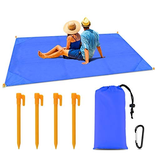 BROTOU Compact Beach Pocket Blanket for Outdoor Camping,Hiking,Travel,Festival, Sports Sand Proof Picnic Mat Quick Dry Ground Cover Tarp(Size 79”x55”) (Blue) (Blue)