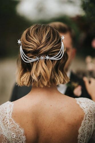 Pentes de cabelo de cristal com corrente de cabeça com strass brilhante, presilhas de cabelo para mu