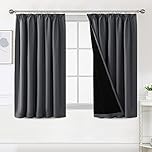 BellaHills 100% Blackout Curtains for Bedroom Thermal Insulated Curtains & Drapes Blackout Curtains Pencil Pleat Curtains for Living Room with Black Liner 2 Panels, 46 x 54 Inch, Charcoal Grey