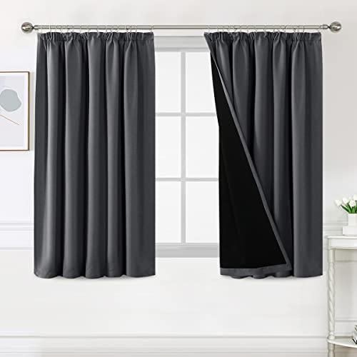 BellaHills 100% Blackout Curtains for Bedroom Thermal Insulated Curtains & Drapes Blackout Curtains Pencil Pleat Curtains for Living Room with Black Liner 2 Panels, 66 x 54 Inch, Charcoal Grey
